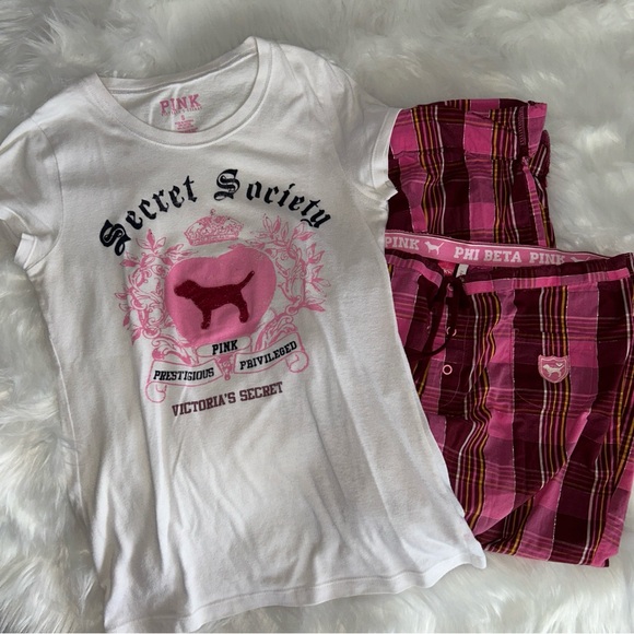 HTF VERY RARE AND VINTAGE PINK VS 2006 Secret Society Display Tee & Lounge Pants - Picture 1 of 14